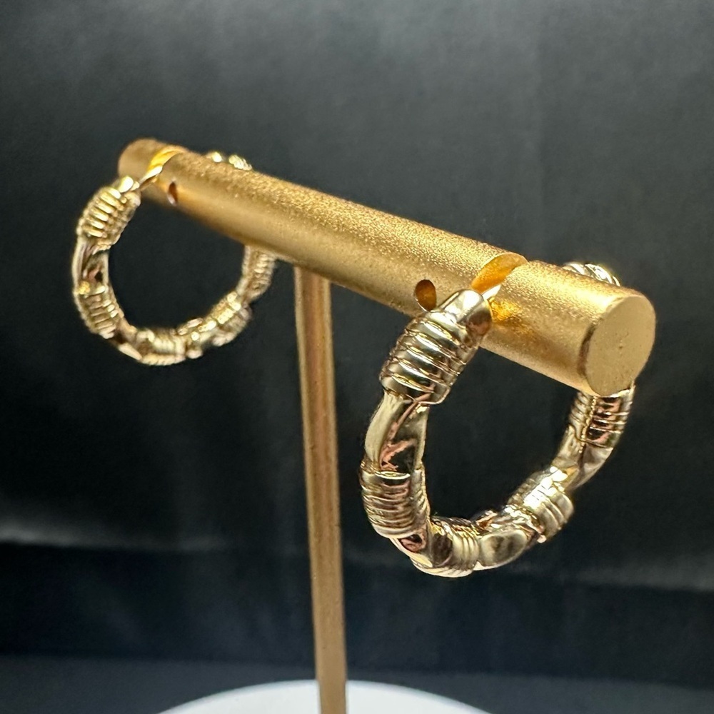 Gold Hoop Earrings – Lightweight Chunky Bamboo Style | Hypoallergenic Brass